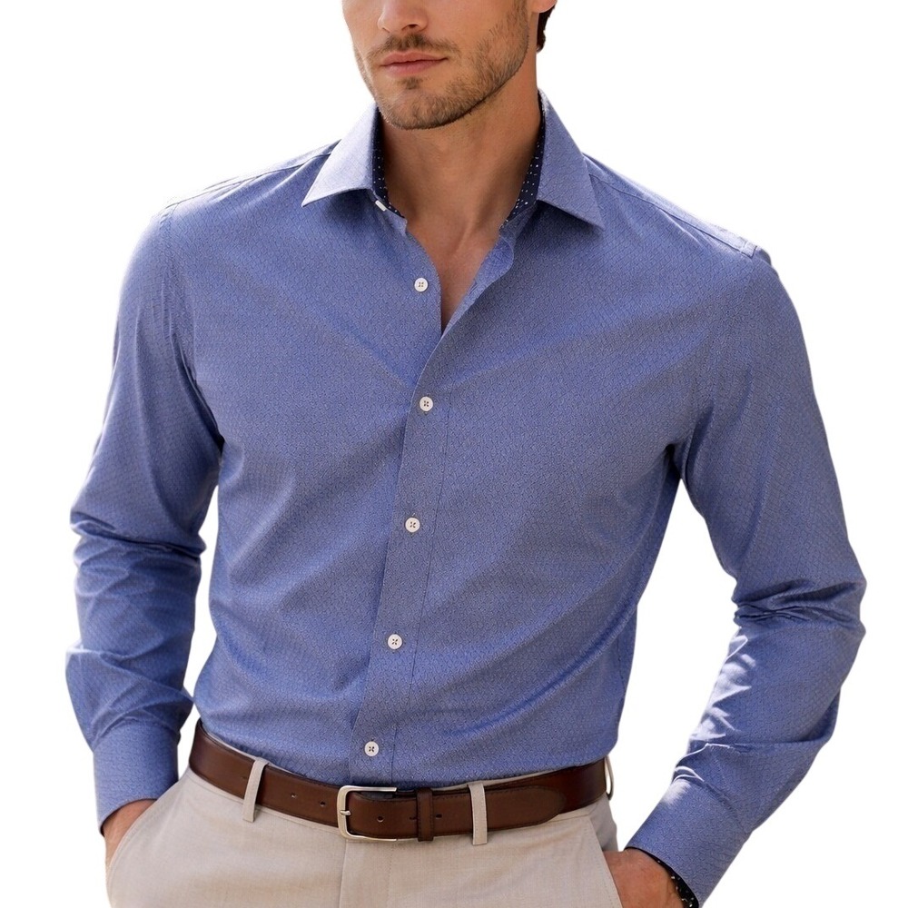 English Laundry‎ Blue Patterned Button-Down Dadcore Long Sleeve Modern Fit Shirt